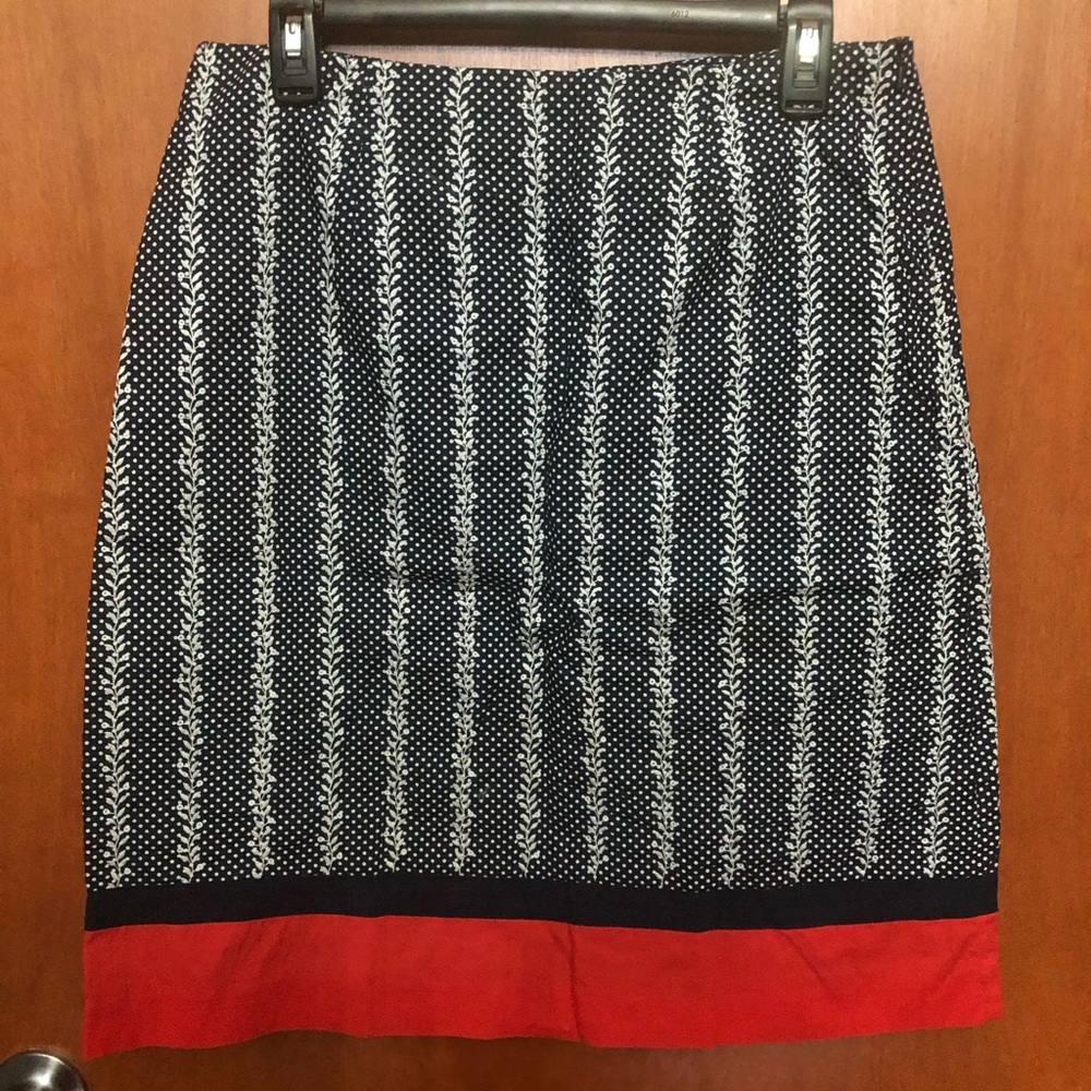 Talbots Black and White Striped Pencil Skirt with Red Accent